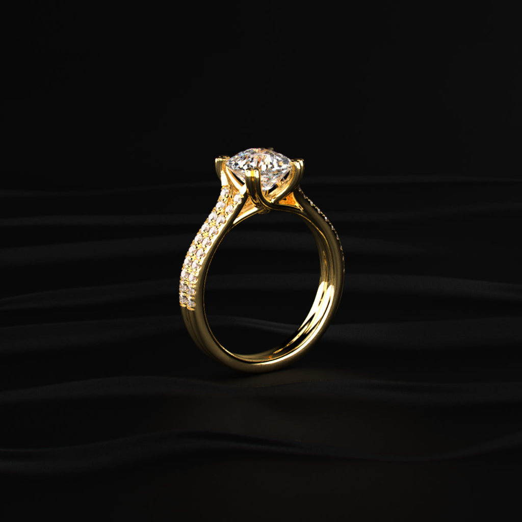 Cushion Cut Dual Split Pave Engagement Ring
