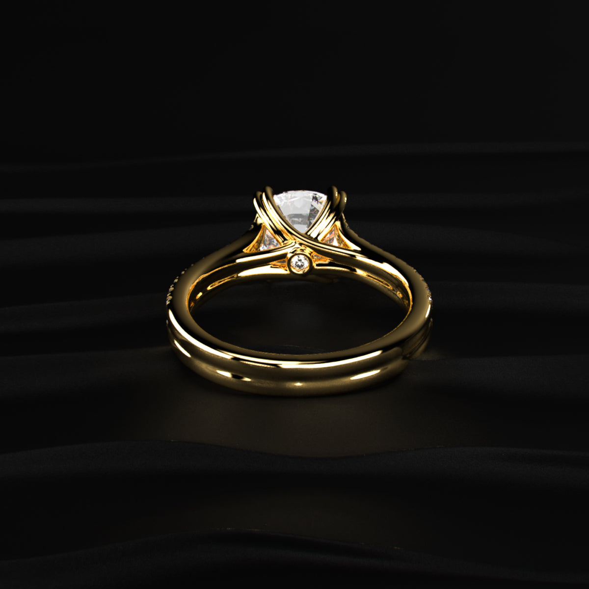 Cushion Cut Dual Split Pave Engagement Ring