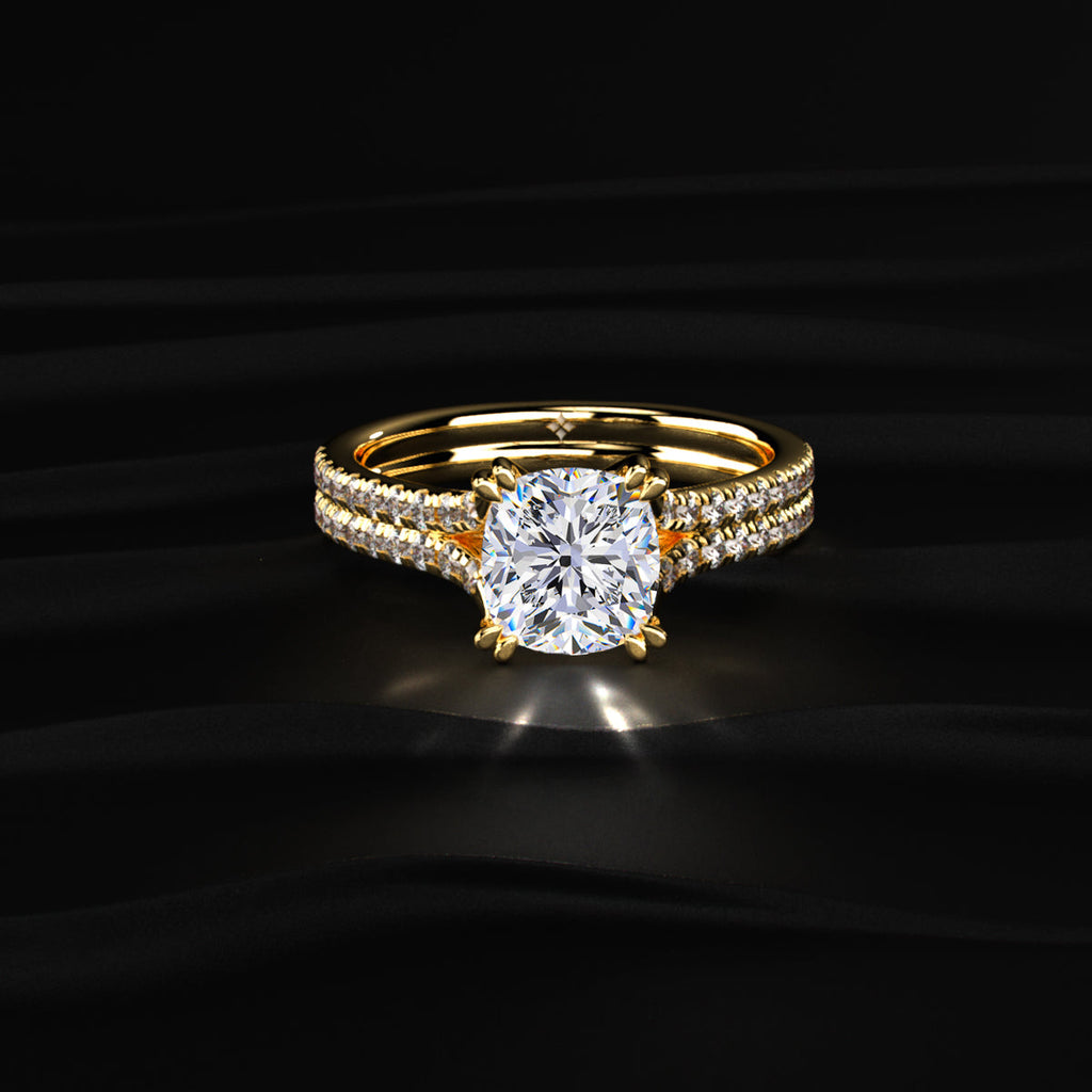 Cushion Cut Dual Split Pave Engagement Ring