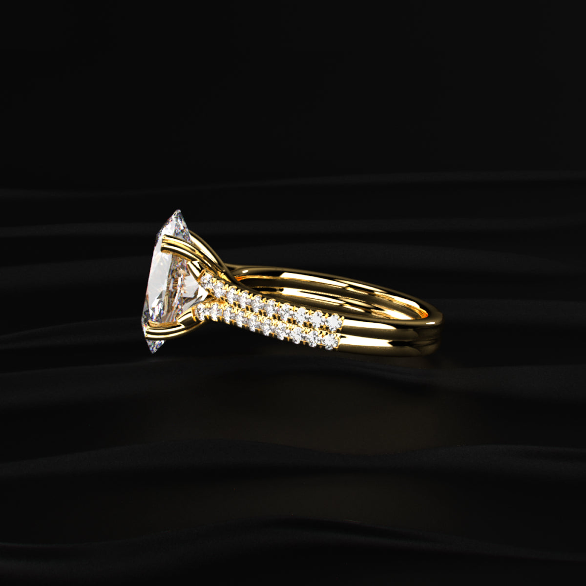 Oval Cut Dual Split Pave Engagement Ring