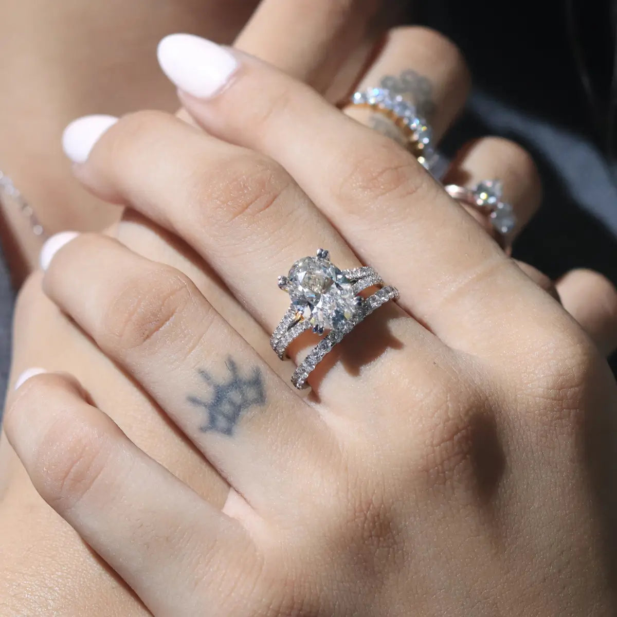 Oval Cut Dual Split Pave Engagement Ring