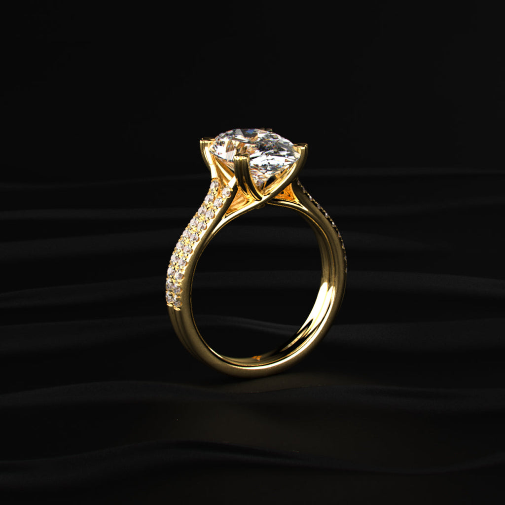 Oval Cut Dual Split Pave Engagement Ring