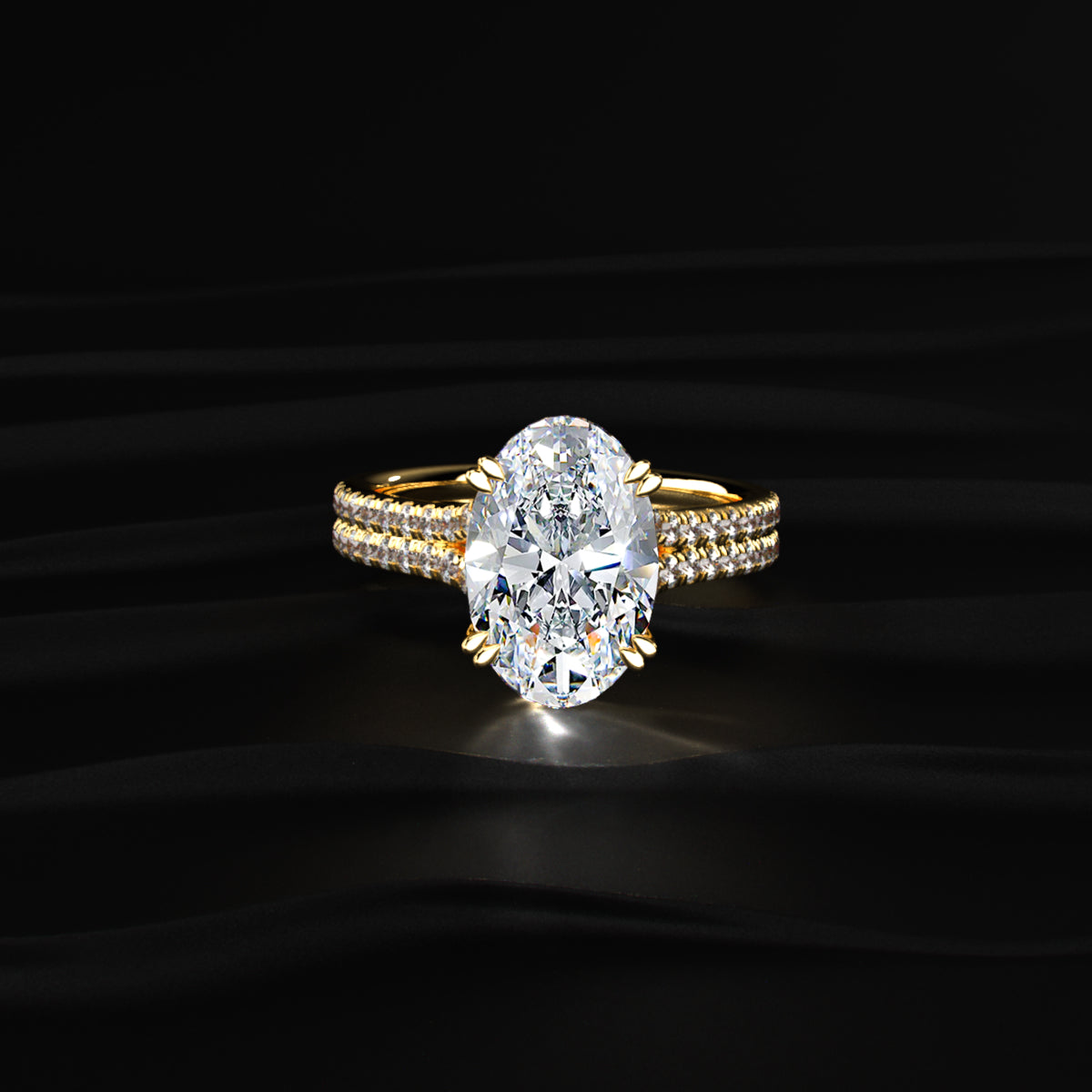 Oval Cut Dual Split Pave Engagement Ring