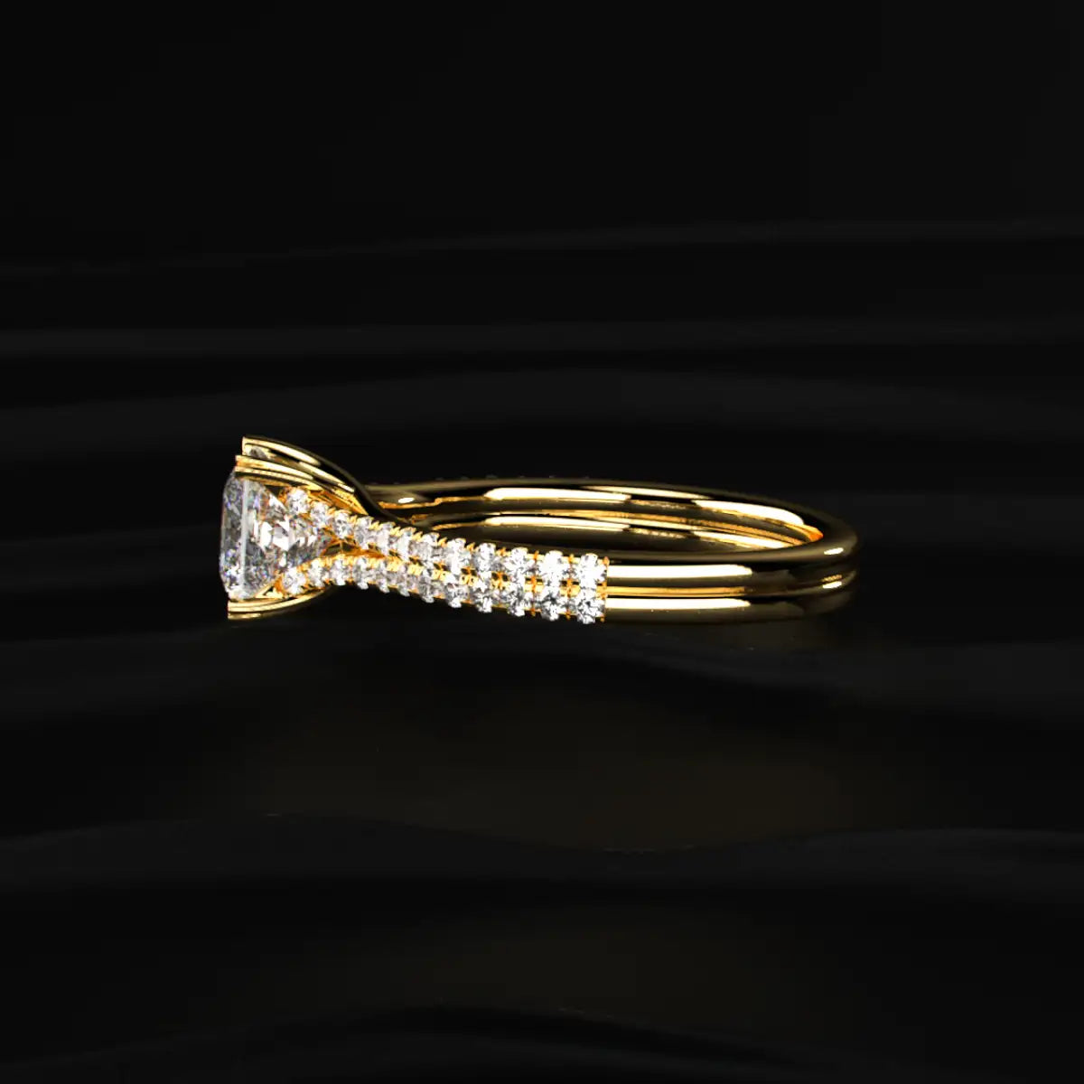 Princess Cut Dual Pave Split Engagement Ring