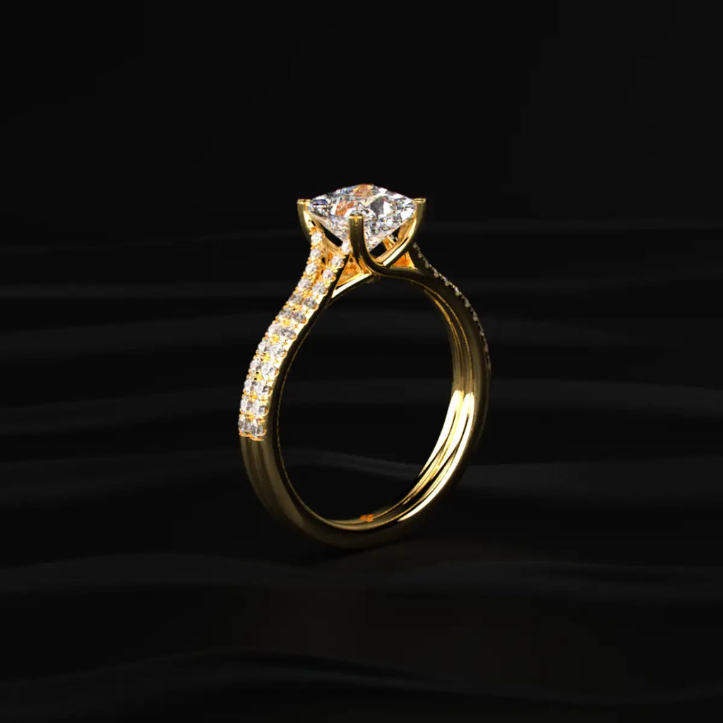 Princess Cut Dual Pave Split Engagement Ring
