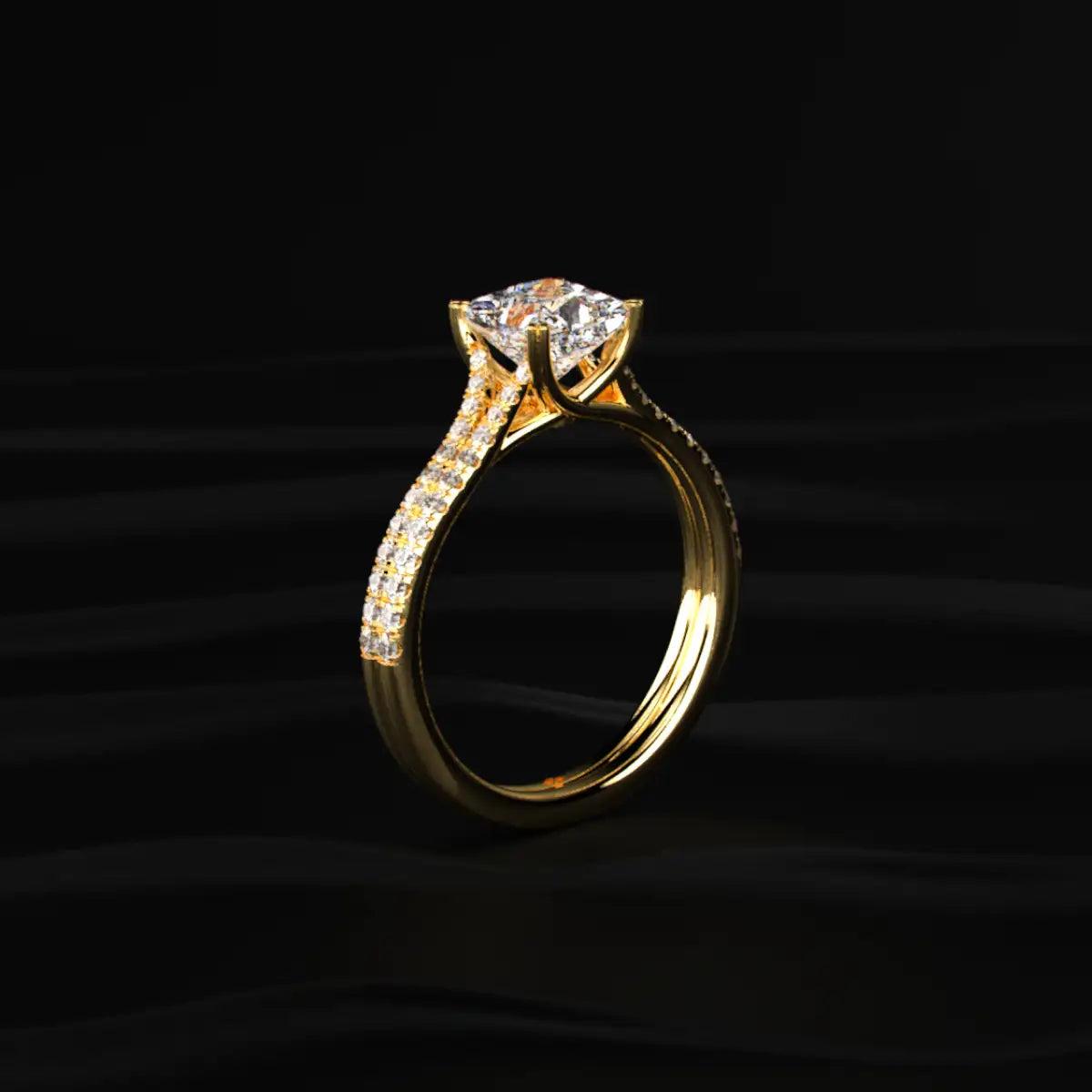 Princess Cut Dual Pave Split Engagement Ring