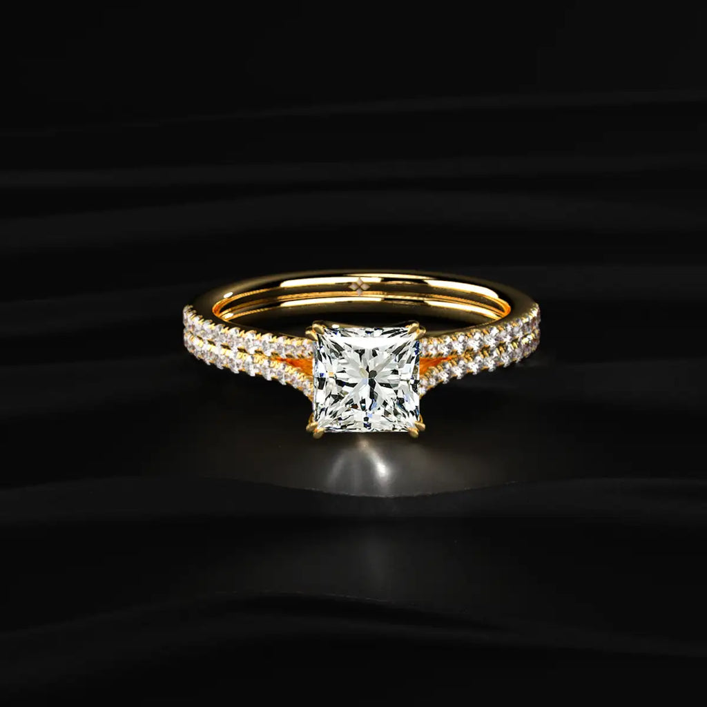 Princess Cut Dual Pave Split Engagement Ring