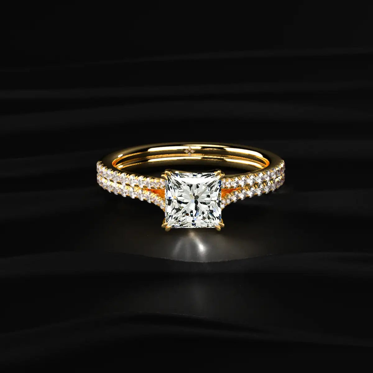 Princess Cut Dual Pave Split Engagement Ring