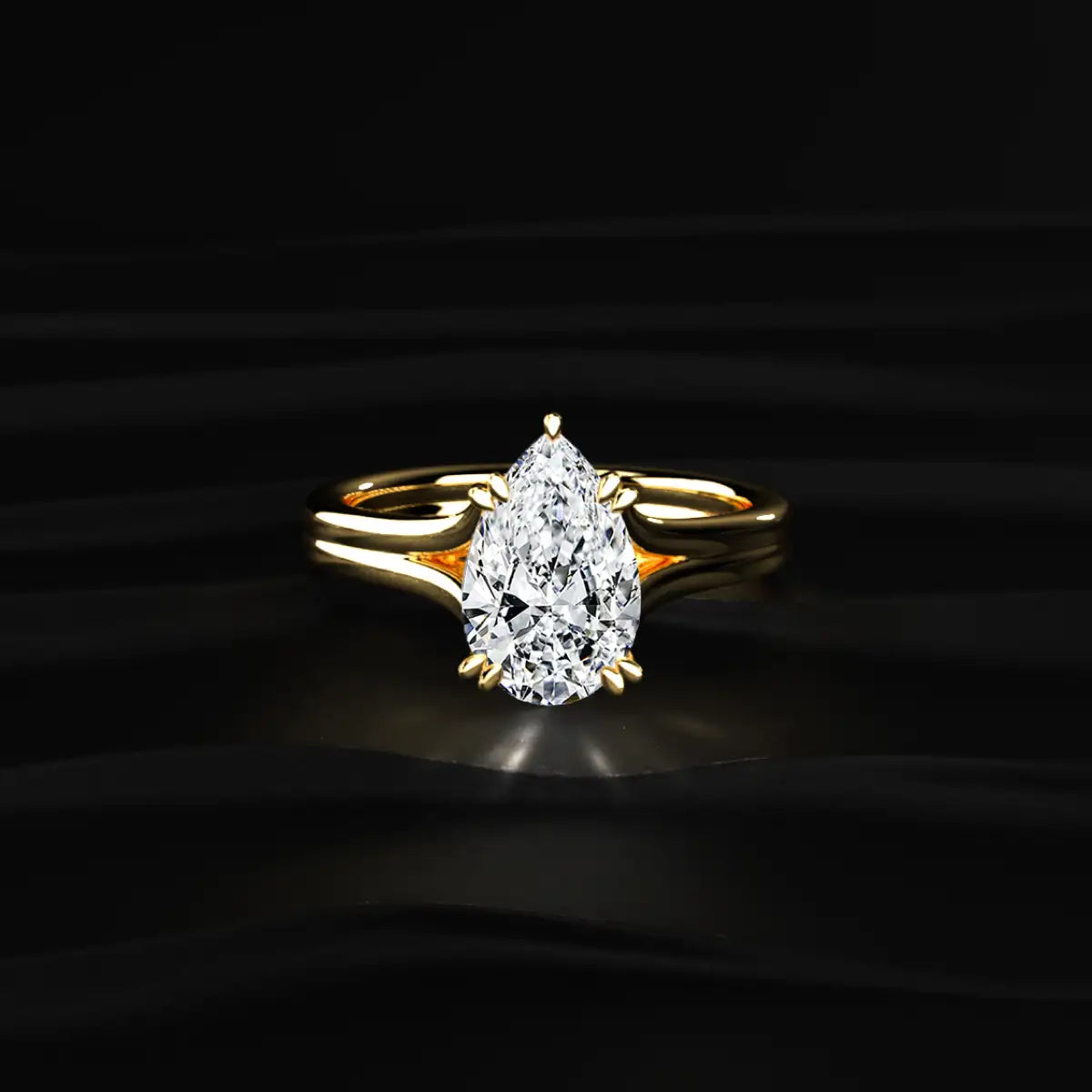Pear Solitaire Double Prong Split Shank Engagement Ring