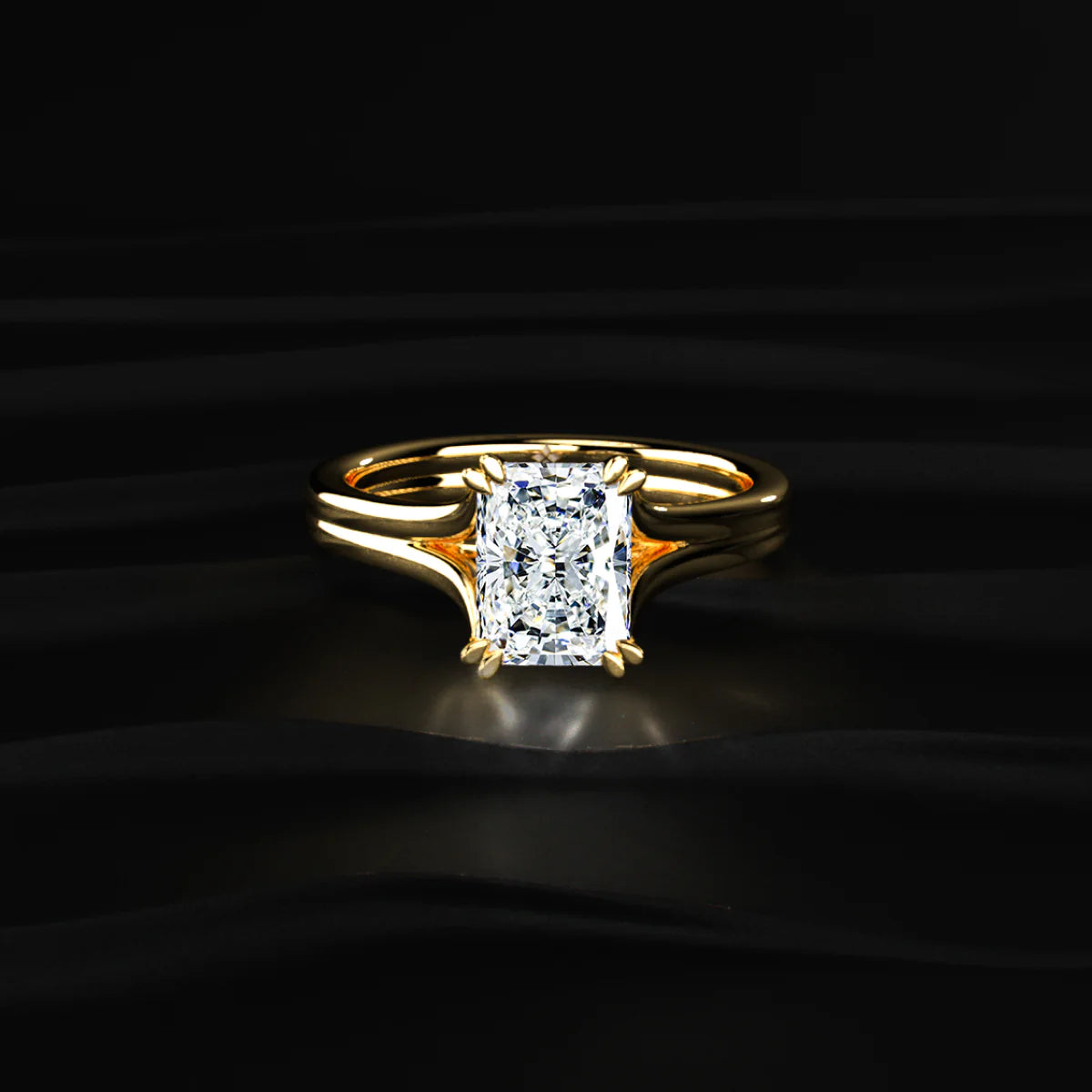 Radiant Solitaire Double Prong Split Shank Engagement Ring