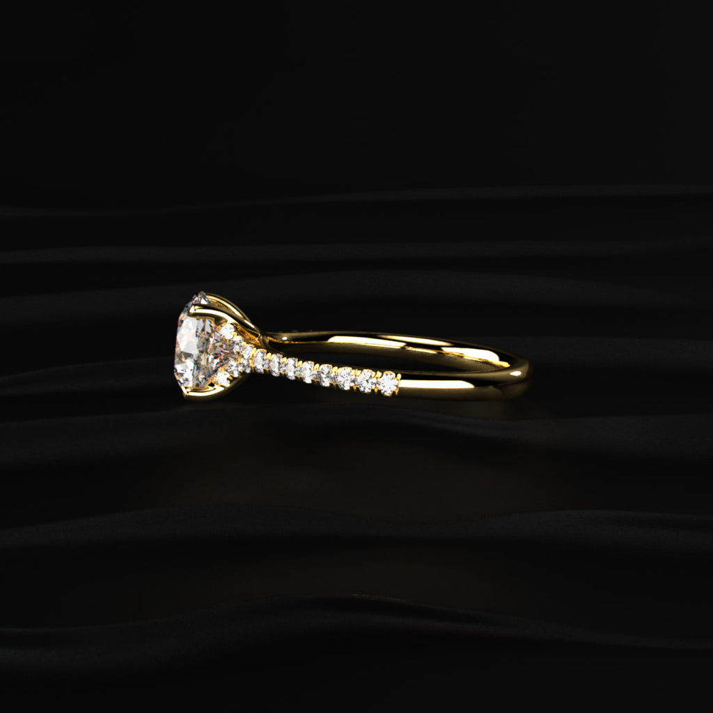 Round Cut Split Shank Single Pave Engagement Ring
