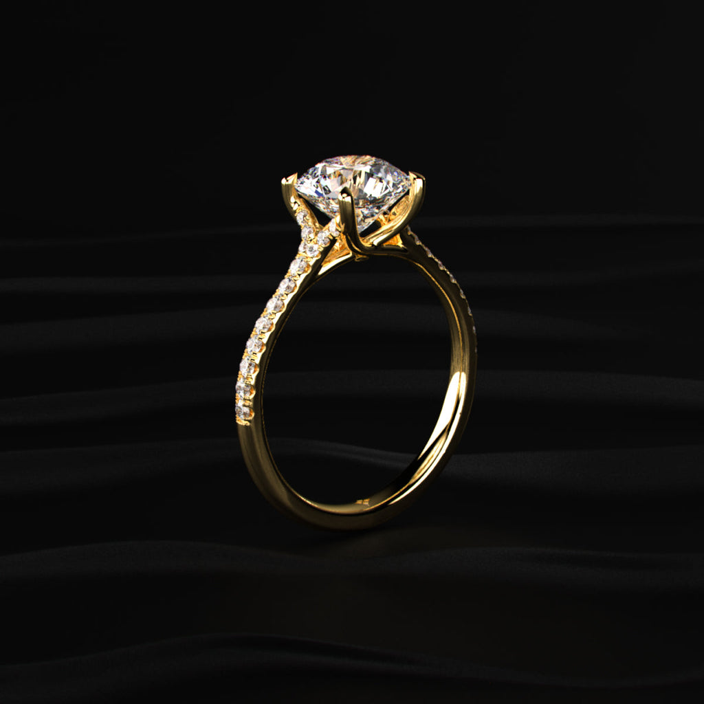 Round Cut Split Shank Single Pave Engagement Ring