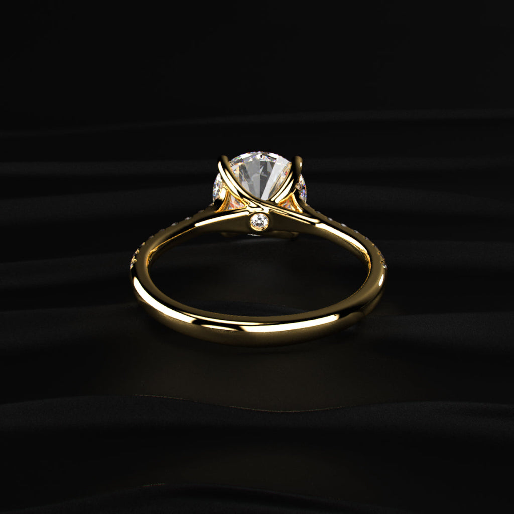 Round Cut Split Shank Single Pave Engagement Ring