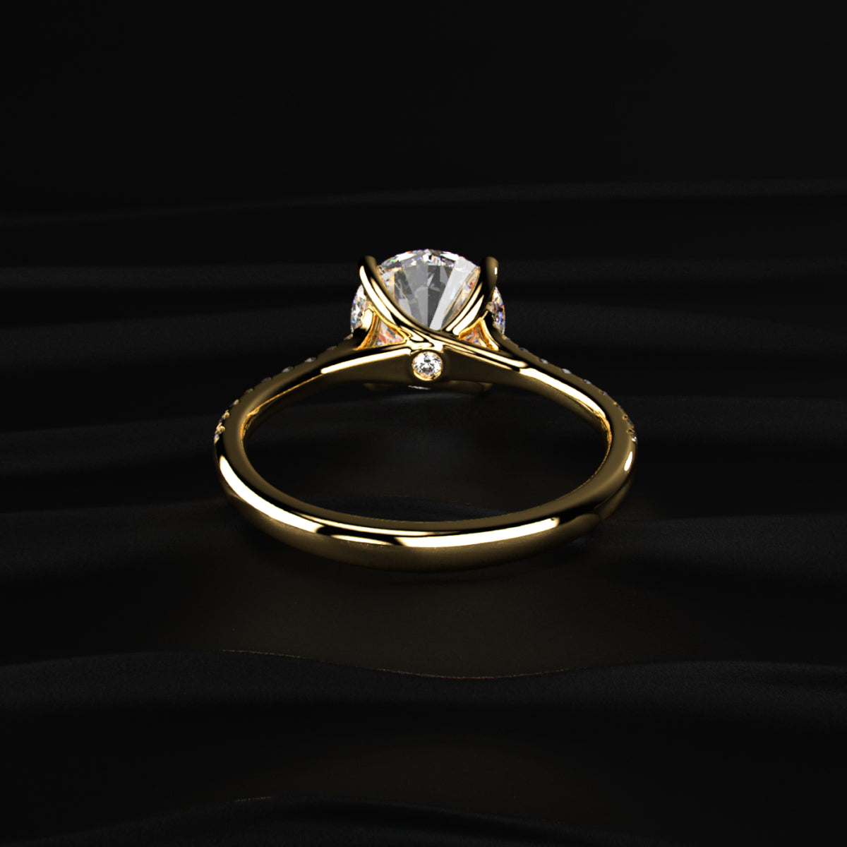 Round Cut Split Shank Single Pave Engagement Ring