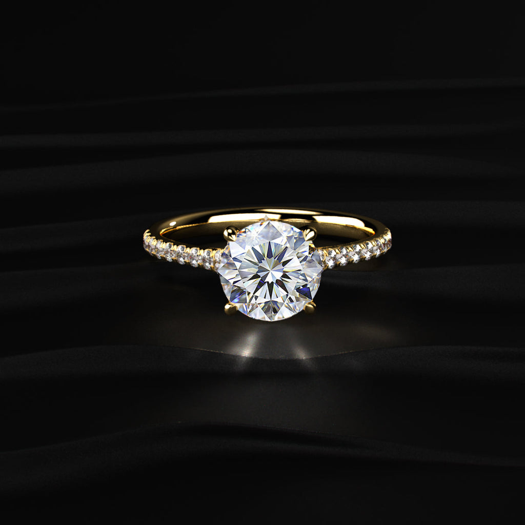 Round Cut Split Shank Single Pave Engagement Ring