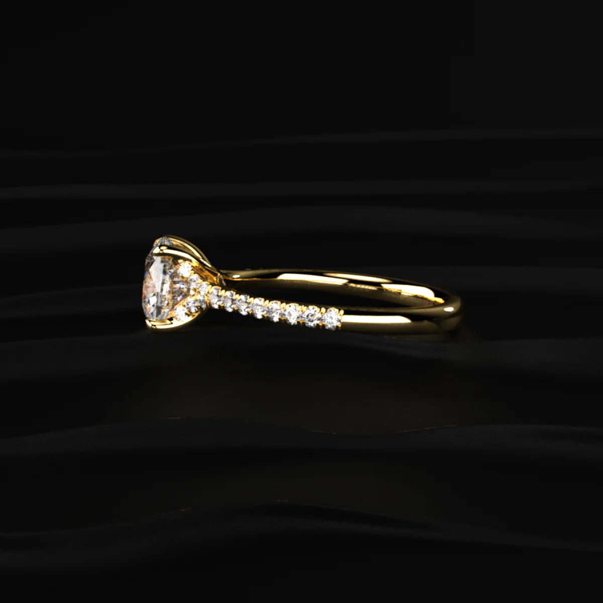 Cushion Cut Split Shank Single Pave Engagement Ring