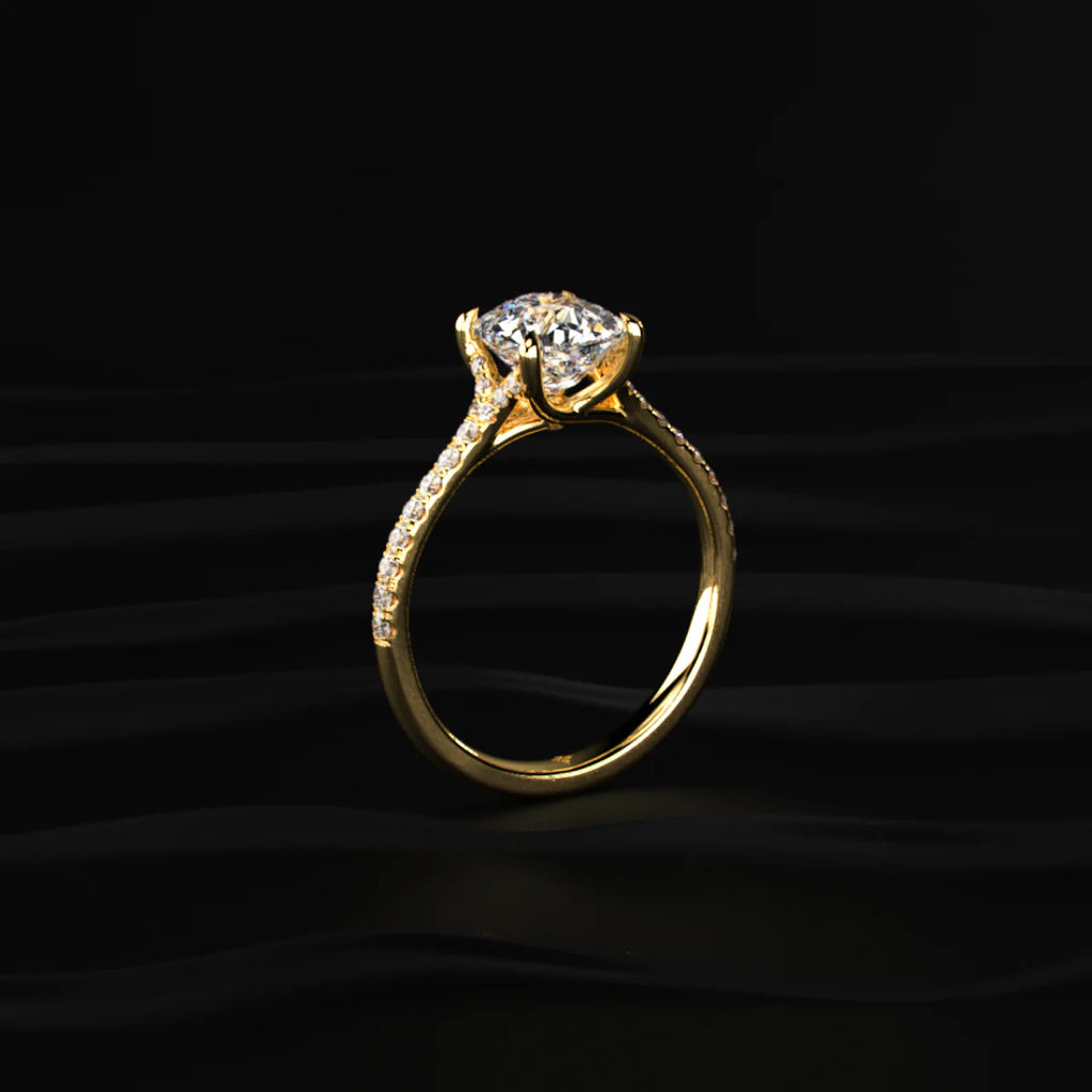 Cushion Cut Split Shank Single Pave Engagement Ring