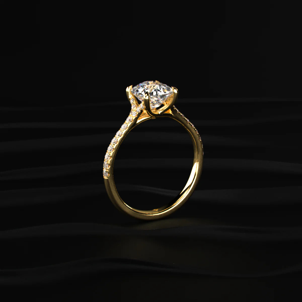 Cushion Cut Split Shank Single Pave Engagement Ring