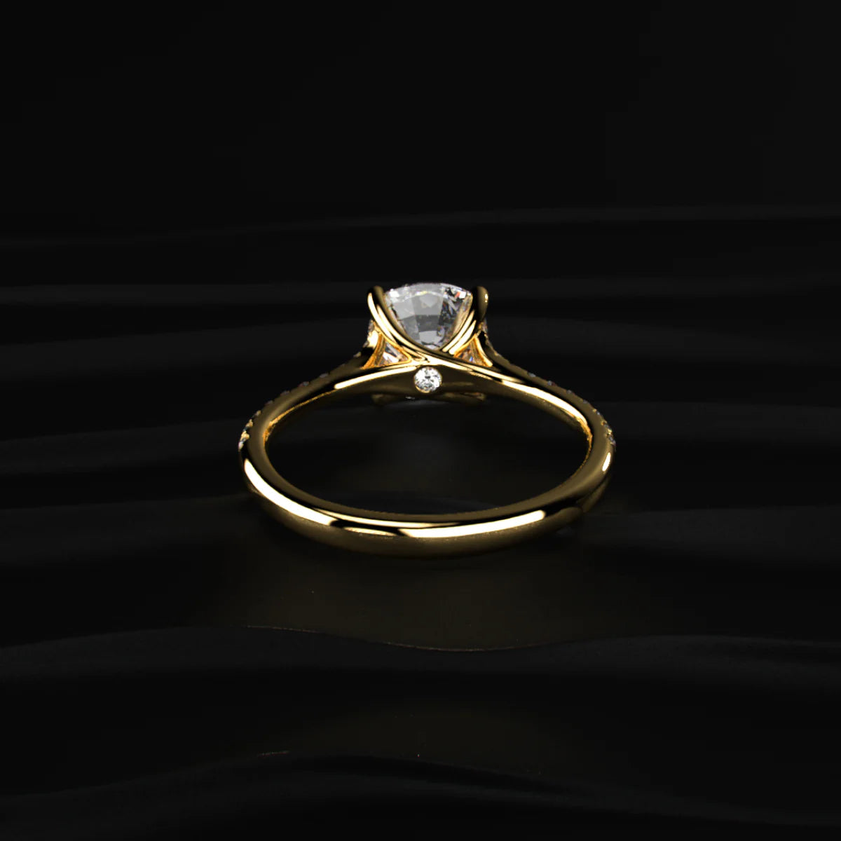 Cushion Cut Split Shank Single Pave Engagement Ring