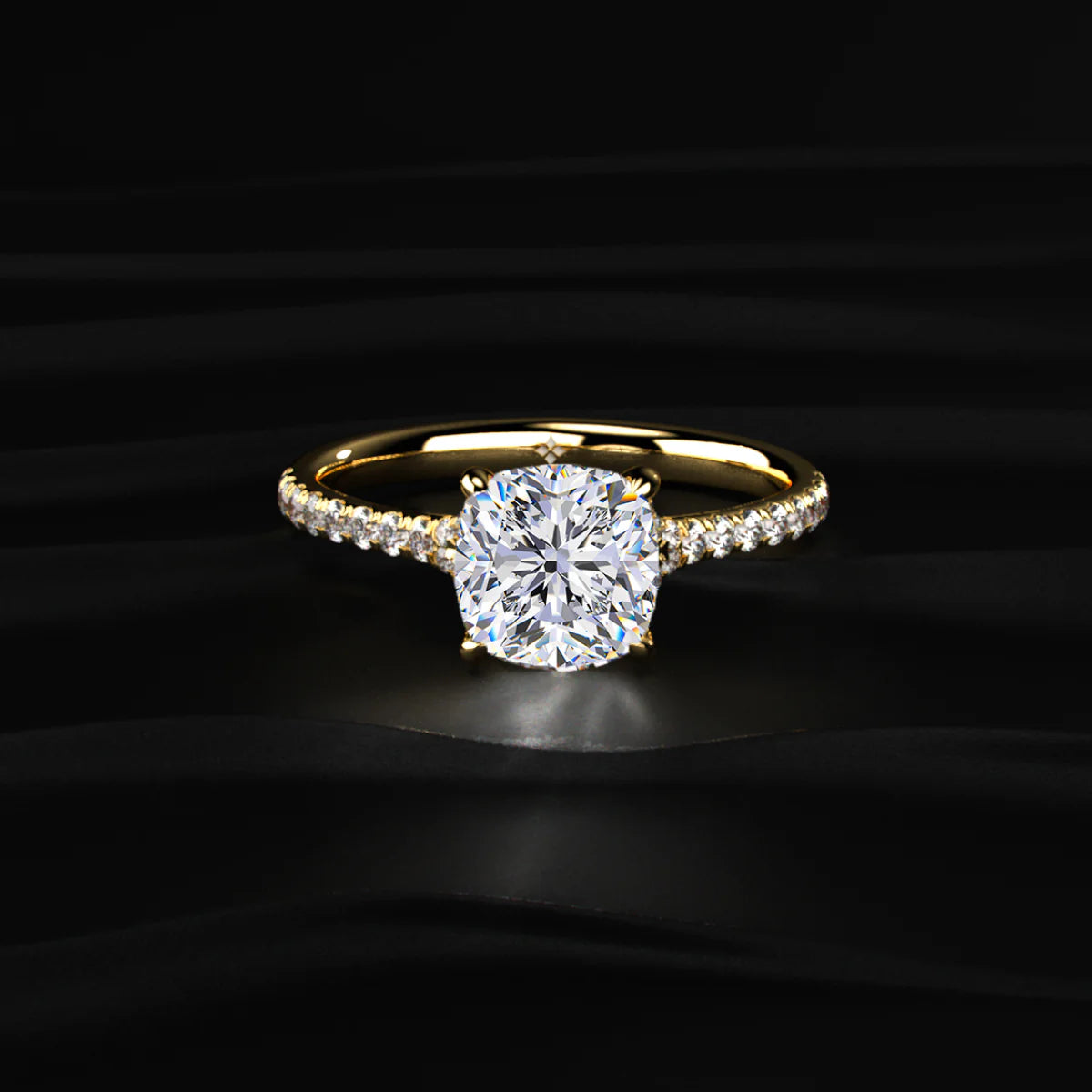 Cushion Cut Split Shank Single Pave Engagement Ring