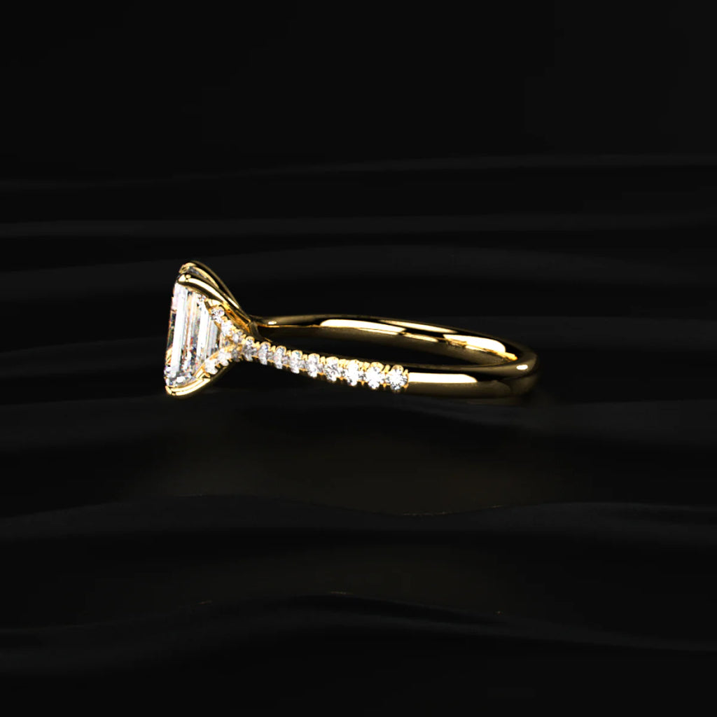 Emerald Cut Split Shank Single Pave Engagement Ring