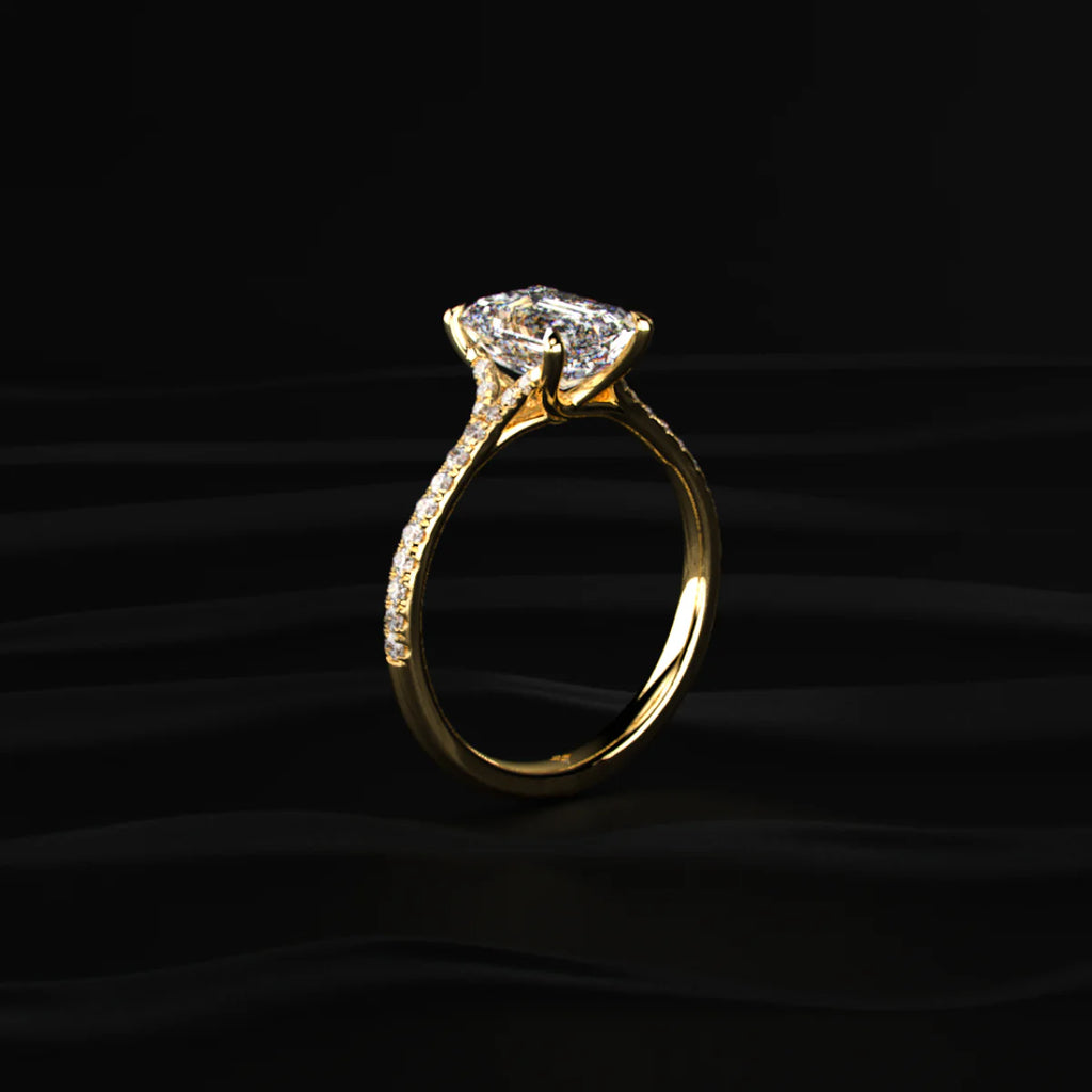 Emerald Cut Split Shank Single Pave Engagement Ring