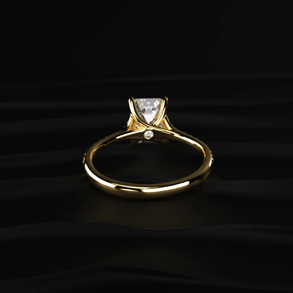 Emerald Cut Split Shank Single Pave Engagement Ring