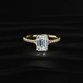 Emerald Cut Split Shank Single Pave Engagement Ring