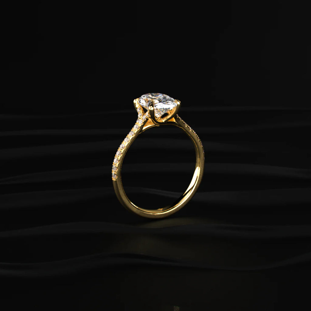 Oval Cut Split Shank Single Pave Engagement Ring