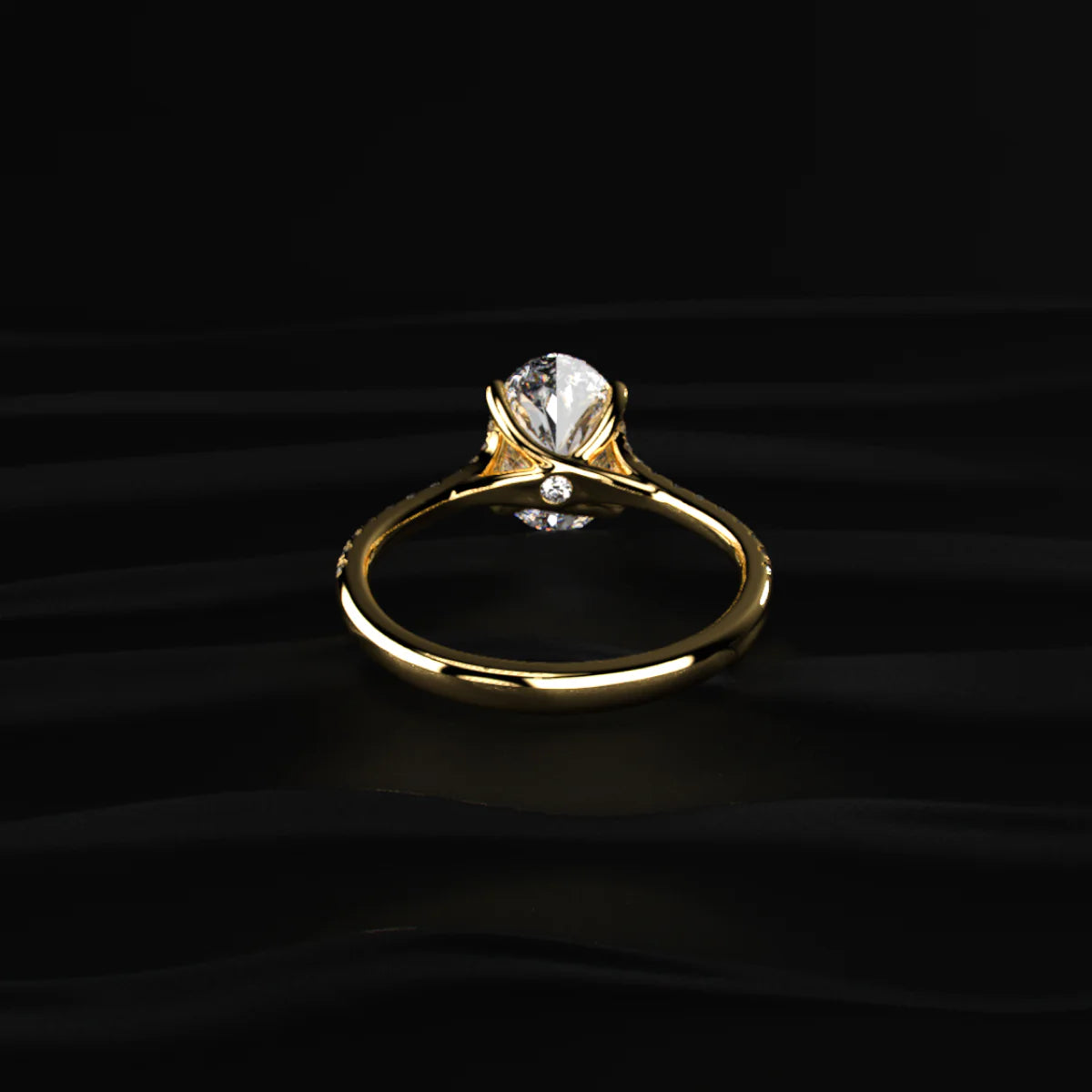 Oval Cut Split Shank Single Pave Engagement Ring