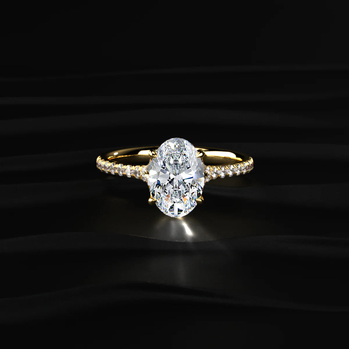 Oval Cut Split Shank Single Pave Engagement Ring