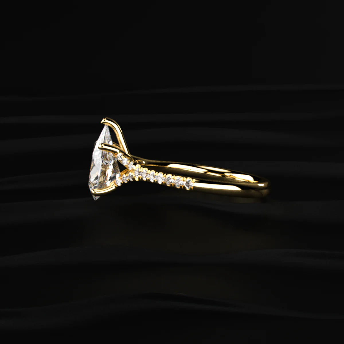 Pear Cut Split Shank Single Pave Engagement Ring
