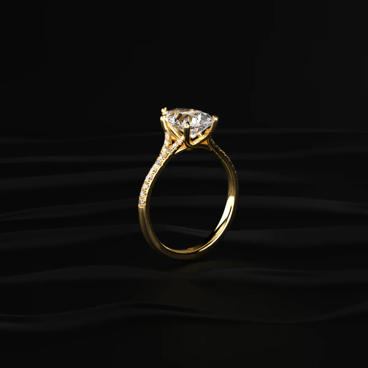 Pear Cut Split Shank Single Pave Engagement Ring