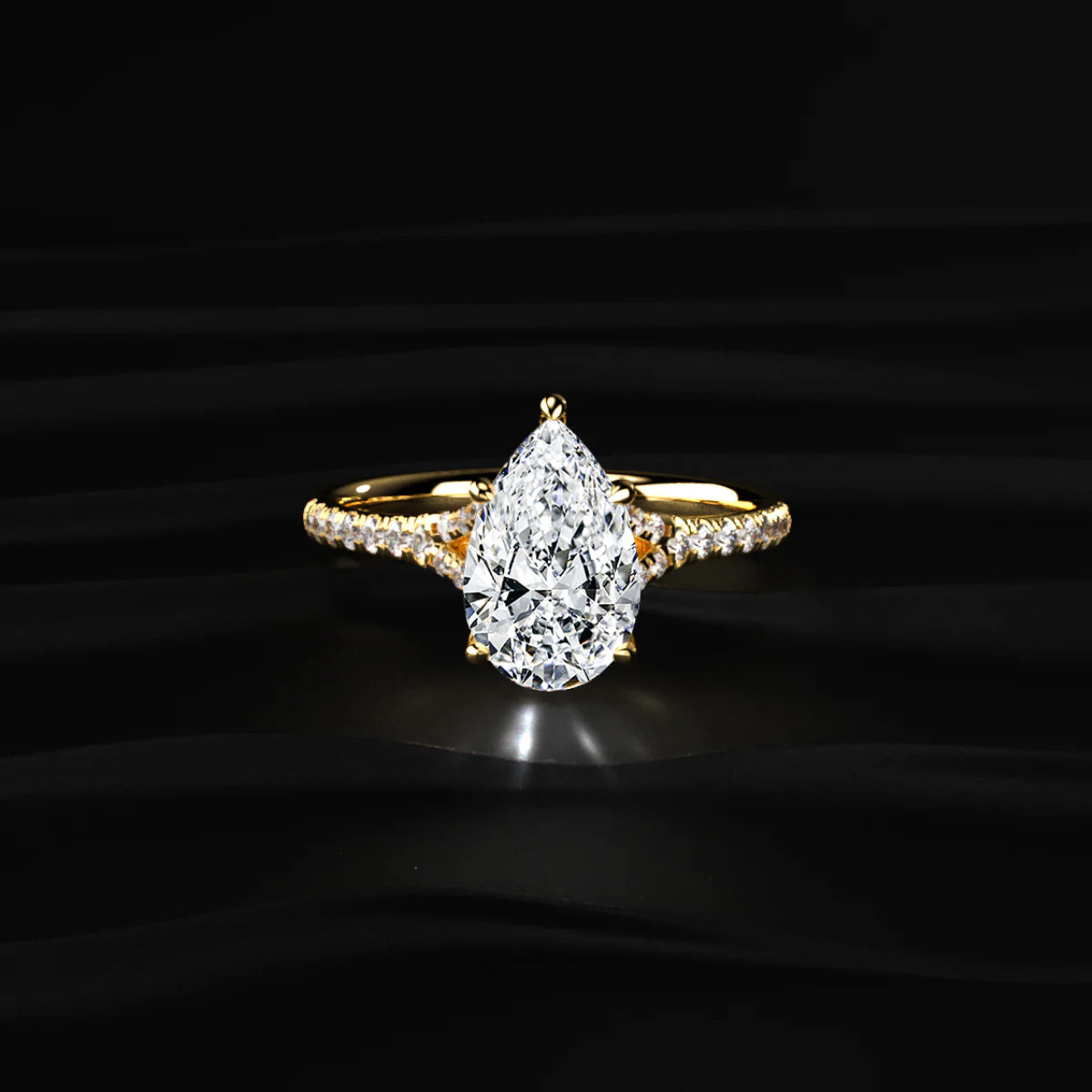 Pear Cut Split Shank Single Pave Engagement Ring