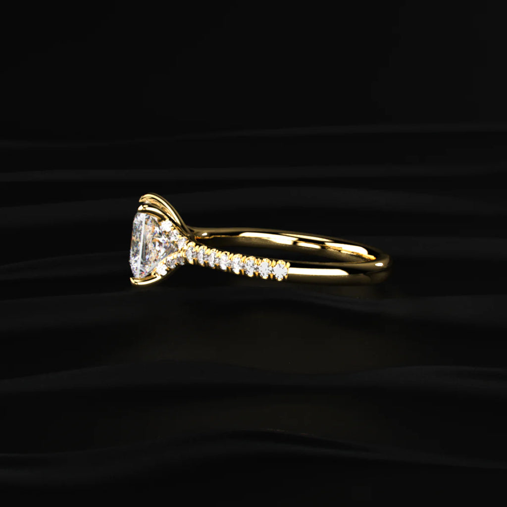 Princess Cut Split Shank Single Pave Engagement Ring