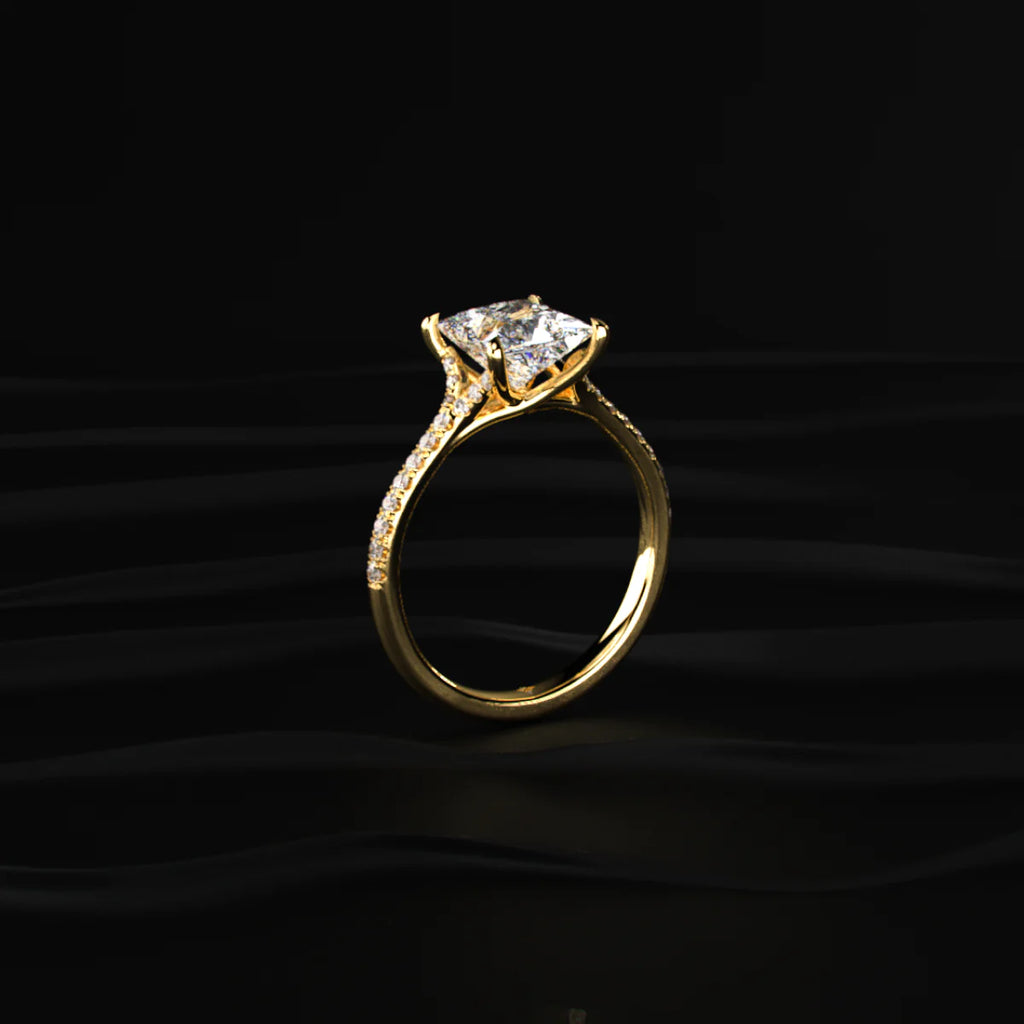 Princess Cut Split Shank Single Pave Engagement Ring