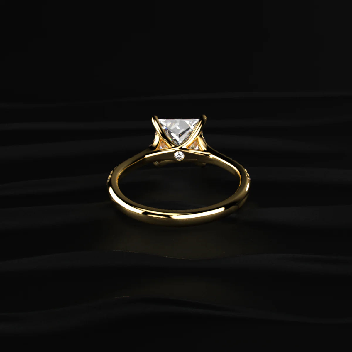 Princess Cut Split Shank Single Pave Engagement Ring