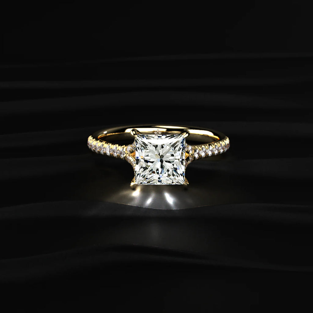 Princess Cut Split Shank Single Pave Engagement Ring