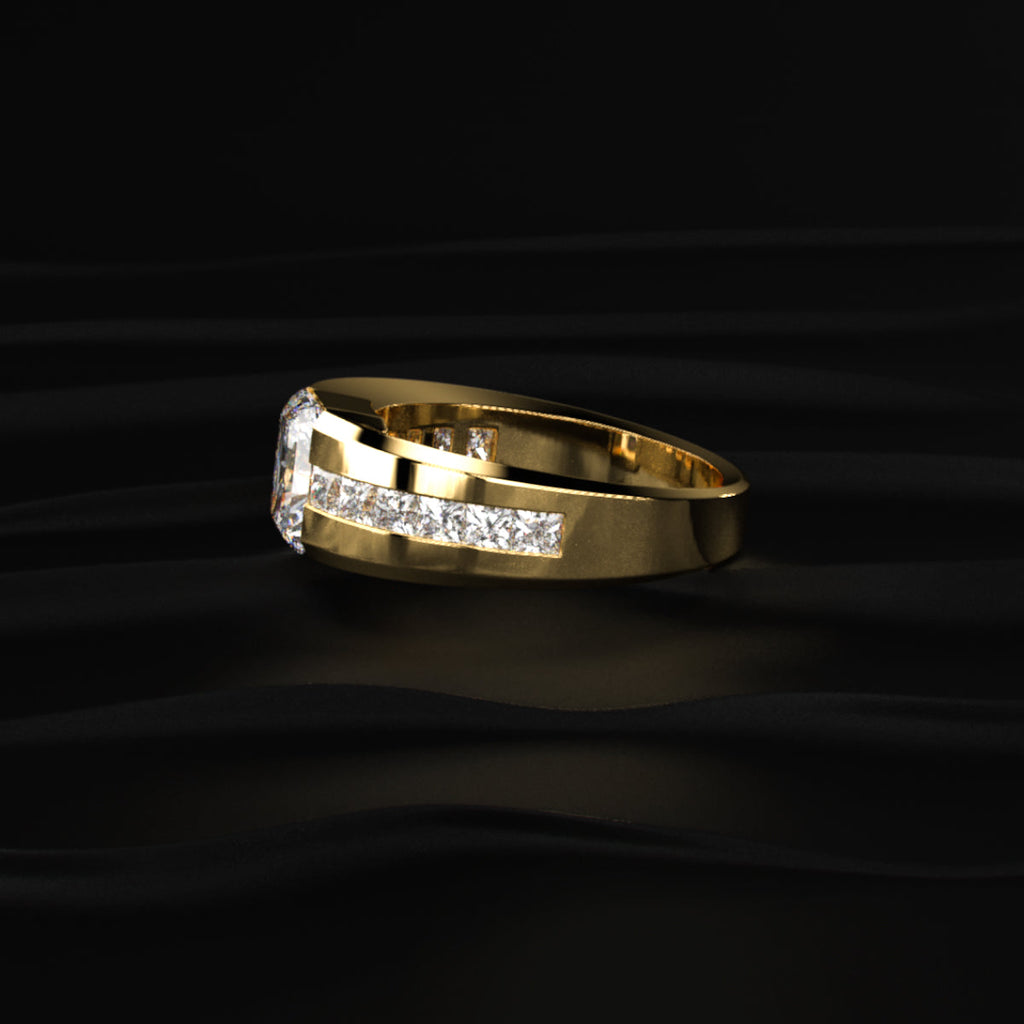 Radiant Cut Diamond Channel Men'S Ring