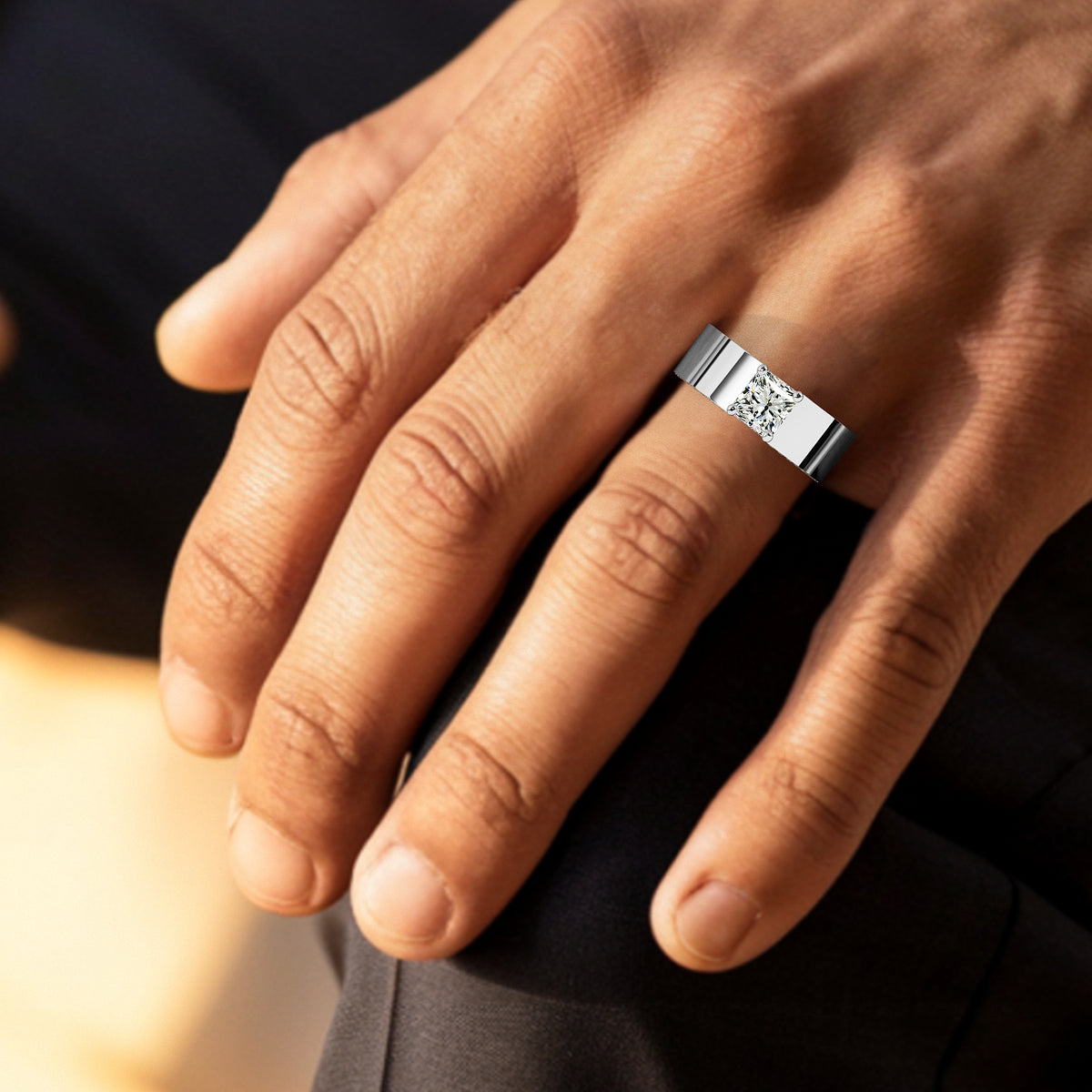 Princess Solitaire Men's Ring With Hidden Diamond