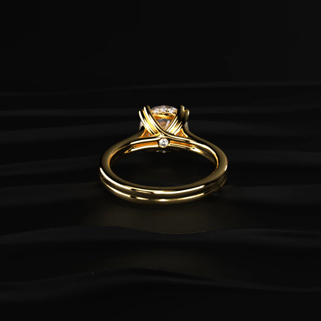 Round Solitaire Dual Plain Band Ring With Hidden Halo