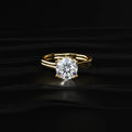 Round Solitaire Dual Plain Band Ring With Hidden Halo