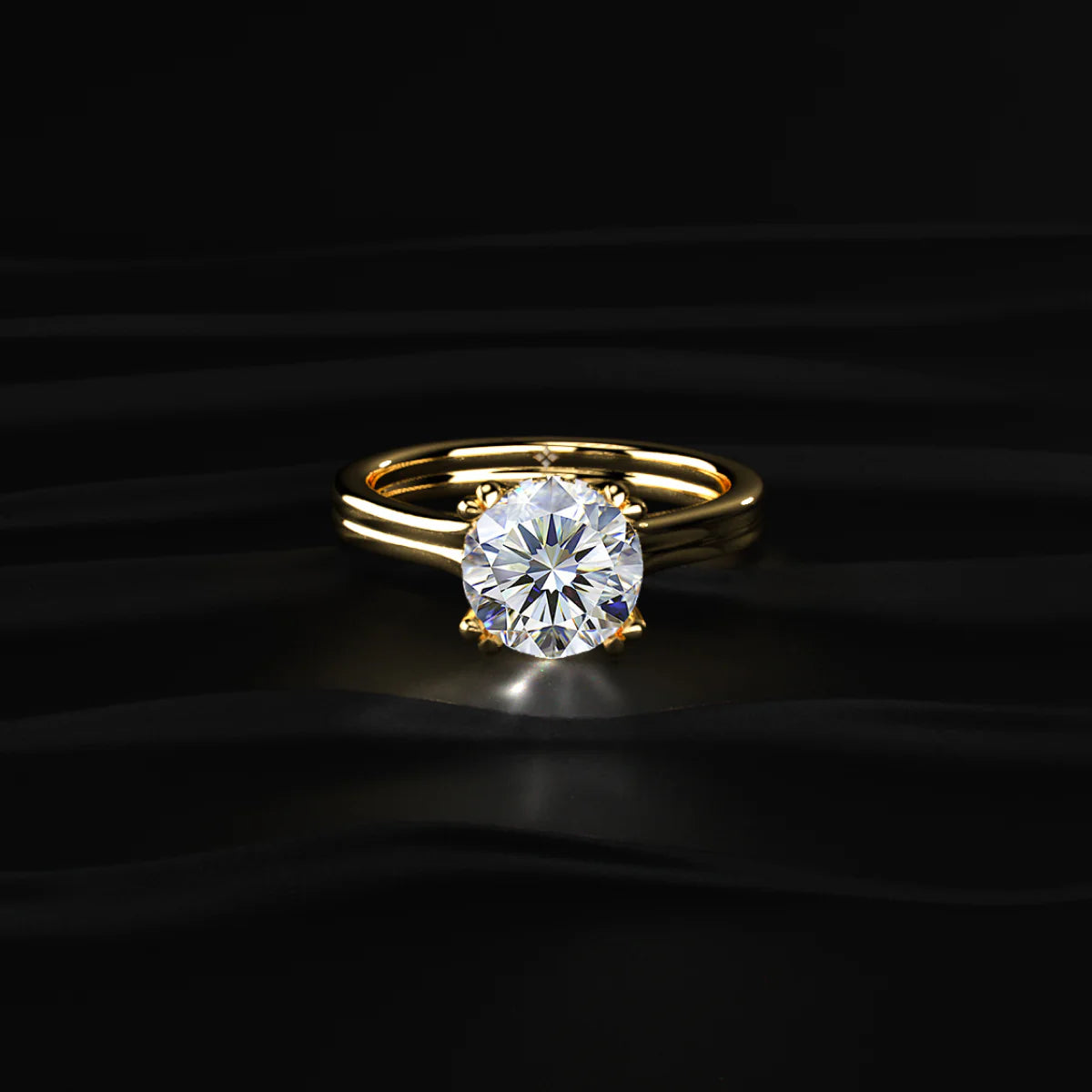 Round Solitaire Dual Plain Band Ring With Hidden Halo