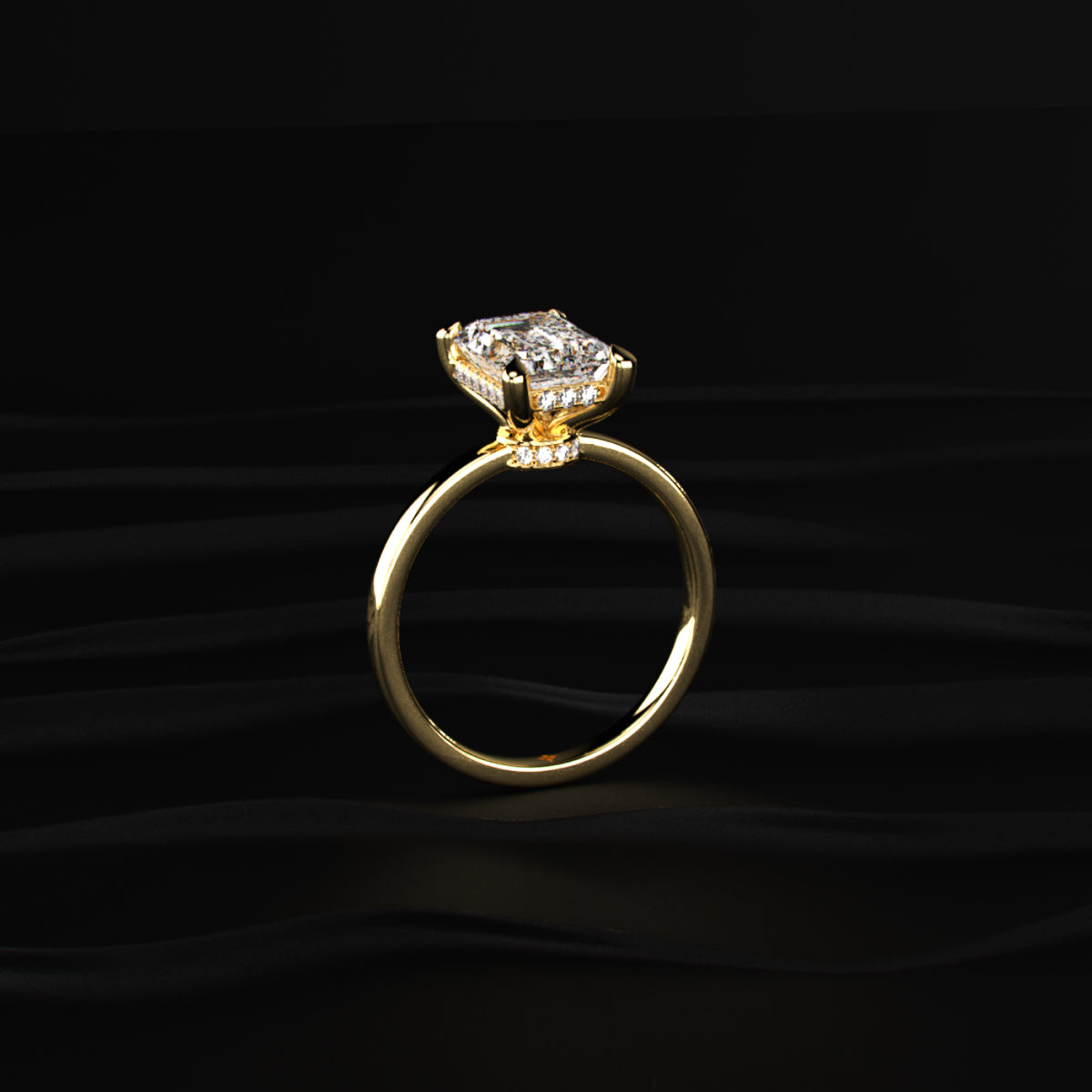 Emerald Solitaire With Double Hidden Halo Ring