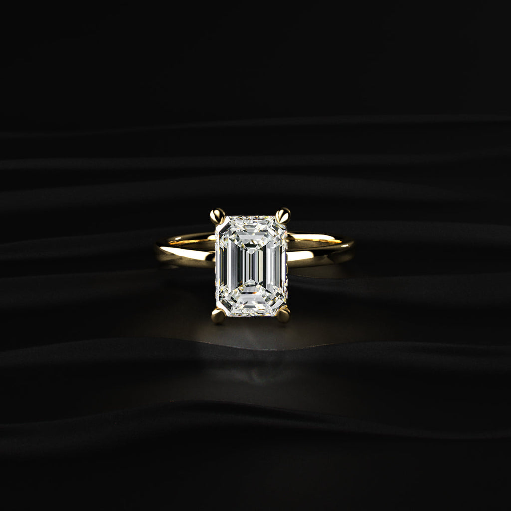 Emerald Solitaire With Double Hidden Halo Ring