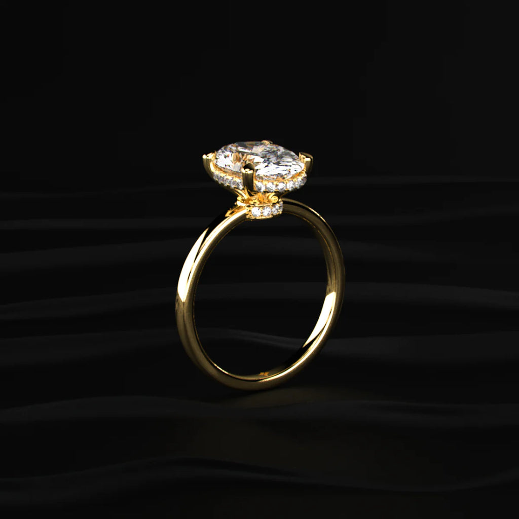Oval Solitaire Double Hidden Halo Ring