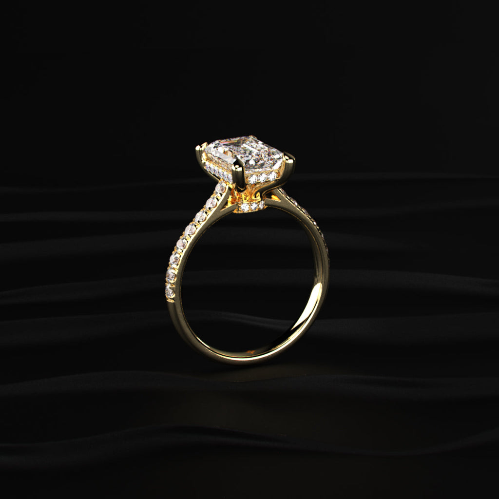 Emerald Shape Solitaire With Double Hidden Halo Ring