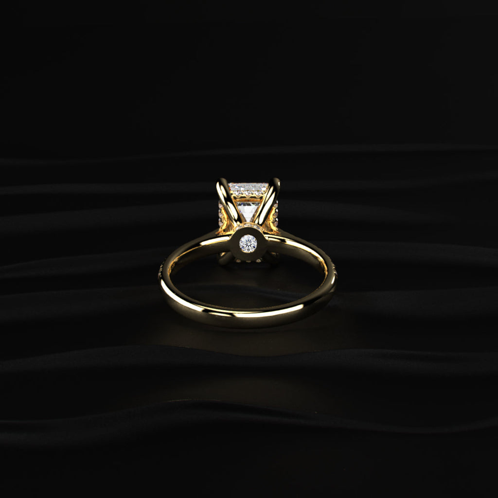 Emerald Shape Solitaire With Double Hidden Halo Ring