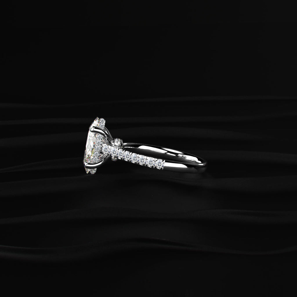 Oval Shape Solitaire With Double Hidden Halo Ring