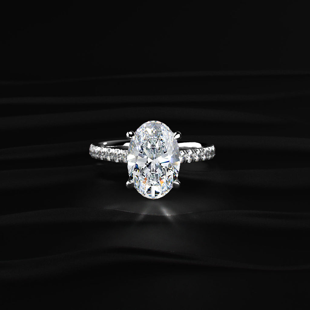Oval Shape Solitaire With Double Hidden Halo Ring